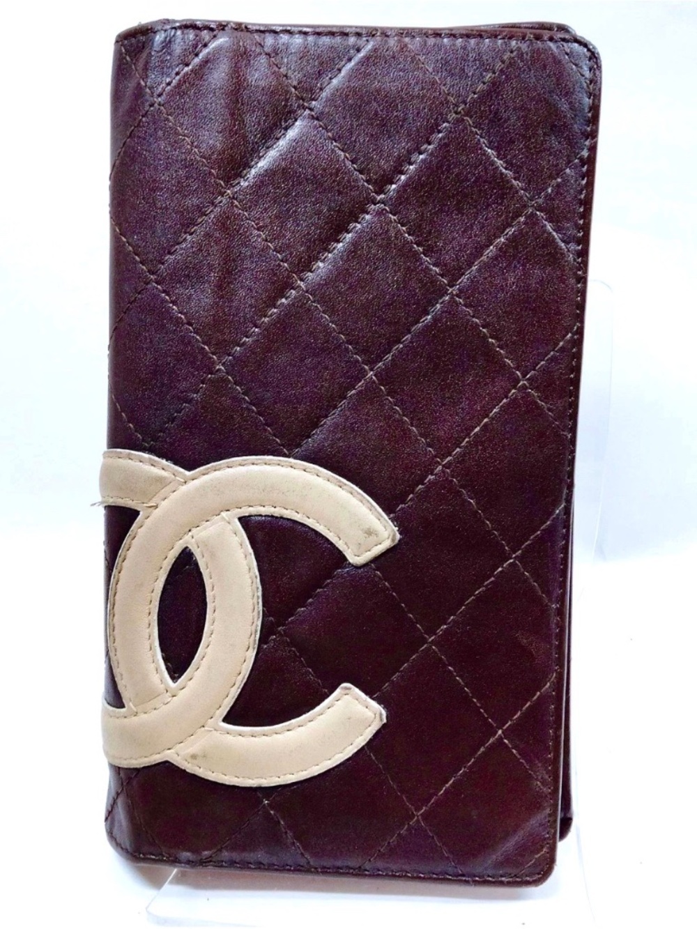 CHANEL⎼Brown & Orange "Cambon Ligne" Leather Bifold Long Wallet, Vintage